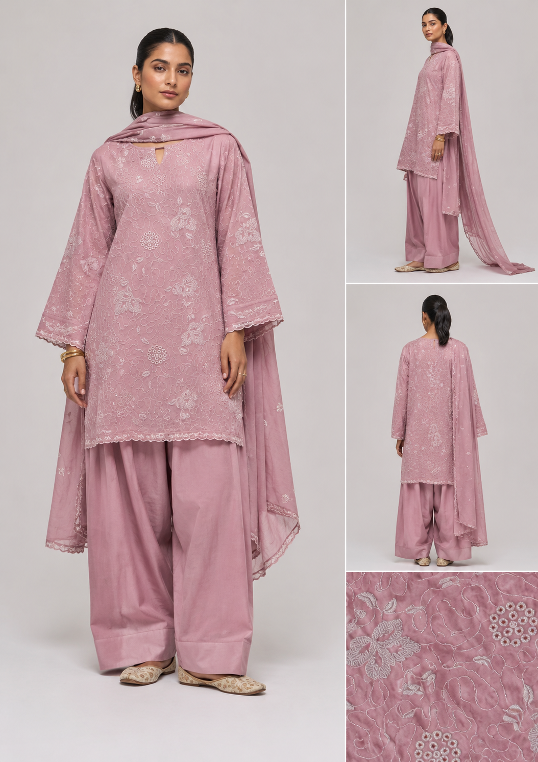 Dusty Rose Pink Embroidered Anarkali Suit Set