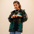 Black & Emerald Tie-Dye Organza Shirt Women's