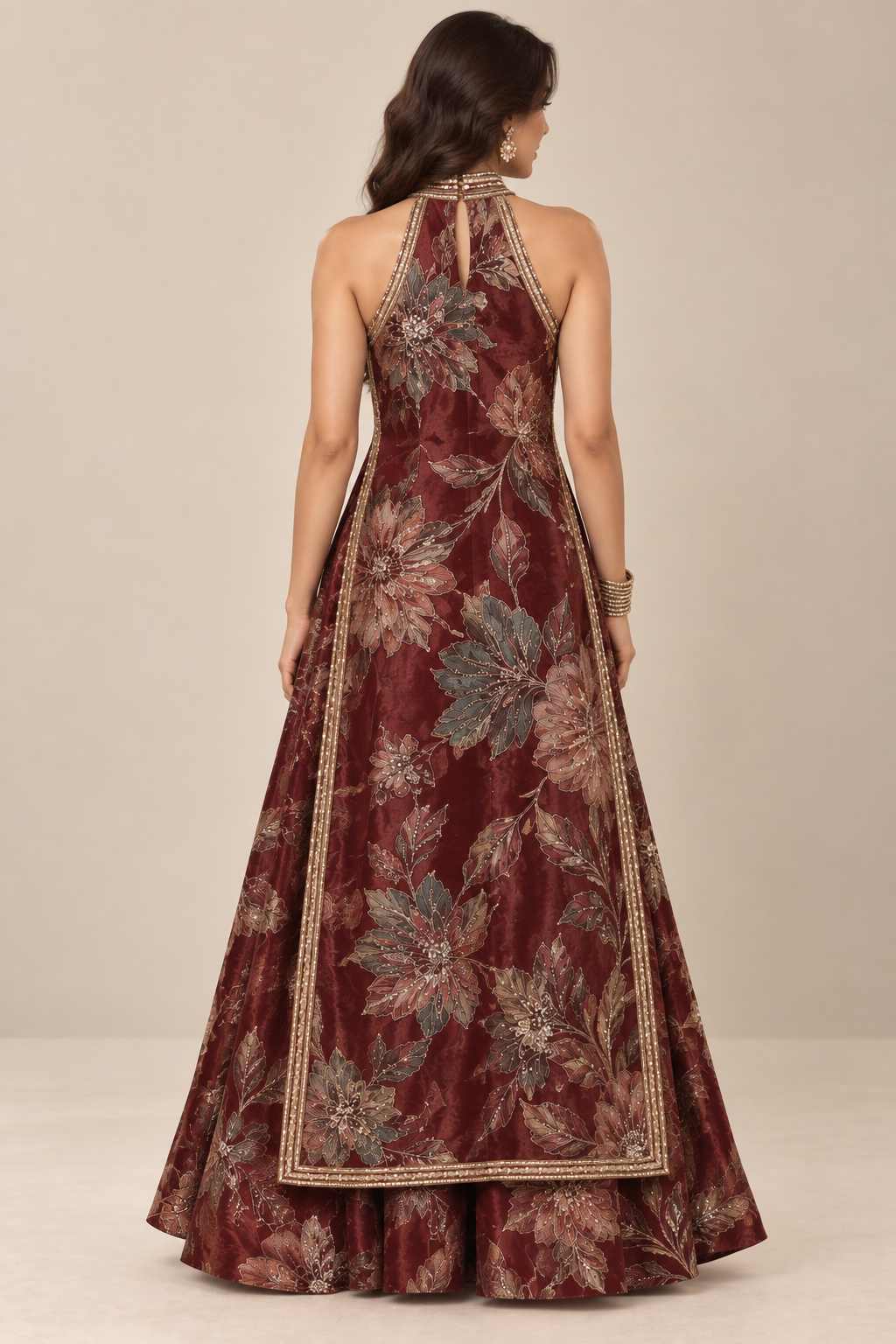 Burgundy Bloom Velvet Anarkali Set