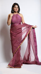 Golden Lattice Wine Saree Women's