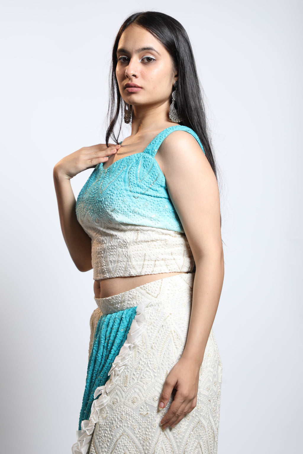 Aqua Ombre Embroidered Drape Women's Co-Ord Set
