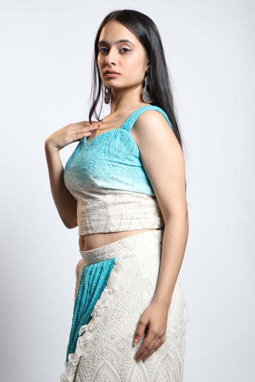 Aqua Ombre Embroidered Drape Women's Co-Ord Set