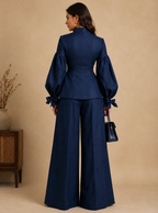 Deep Navy Balloon-Sleeve Trouser Set
