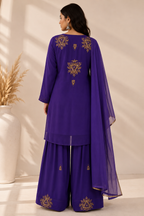 Royal Purple Gold Motif Palazzo Suit Set