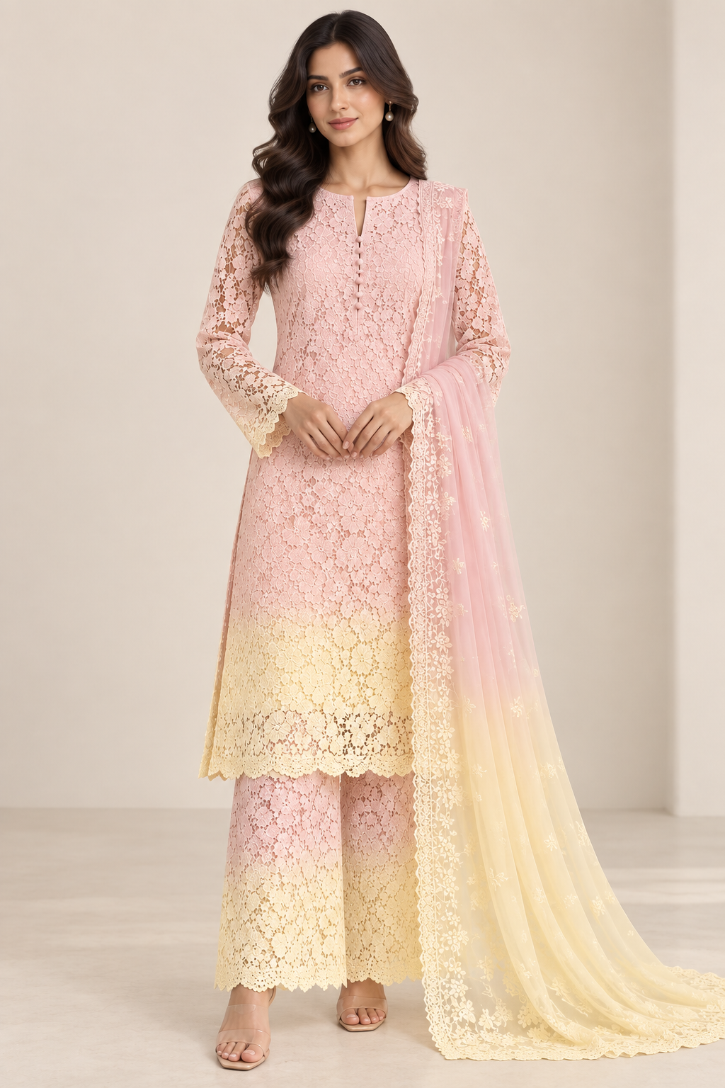 Blush Ivory Lace Anarkali Set