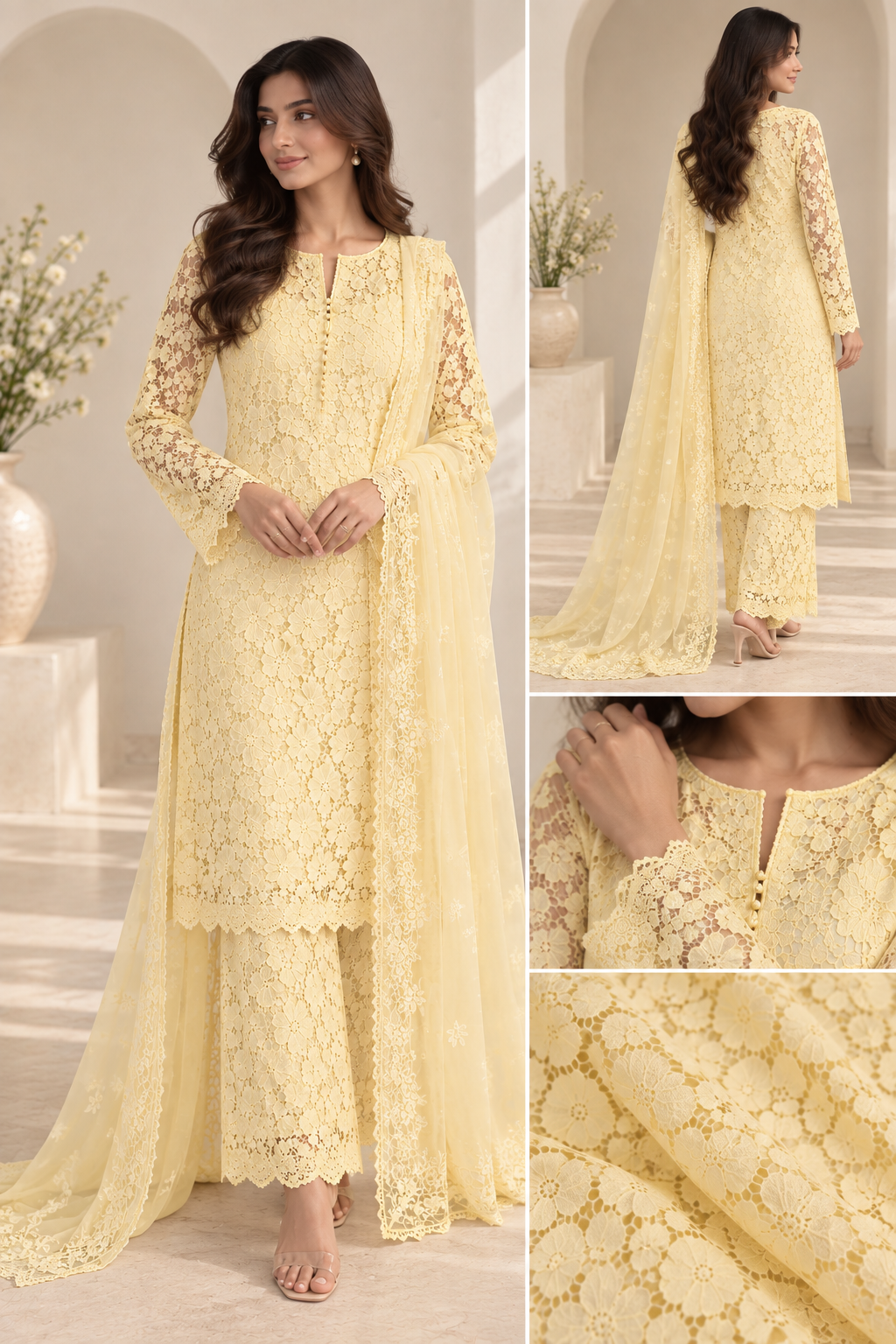 Sunlit Lace Embroidered Suit Set