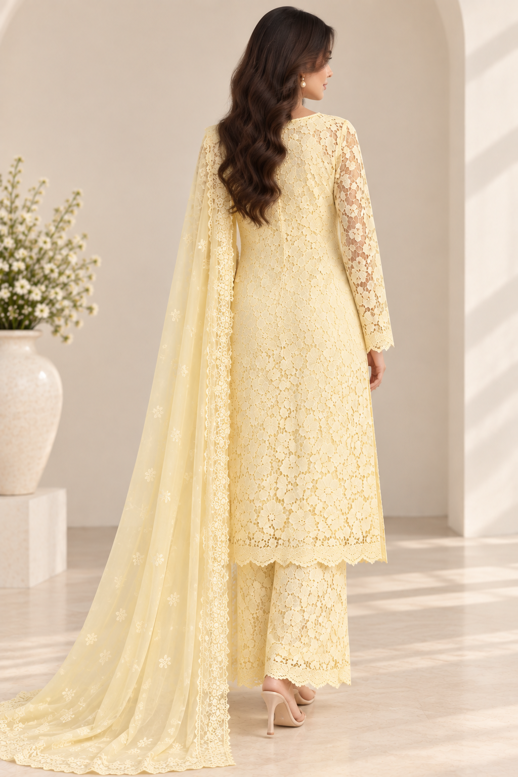 Sunlit Lace Embroidered Suit Set
