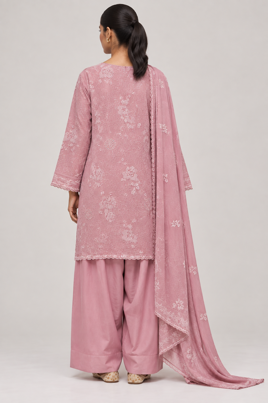 Dusty Rose Pink Embroidered Anarkali Suit Set
