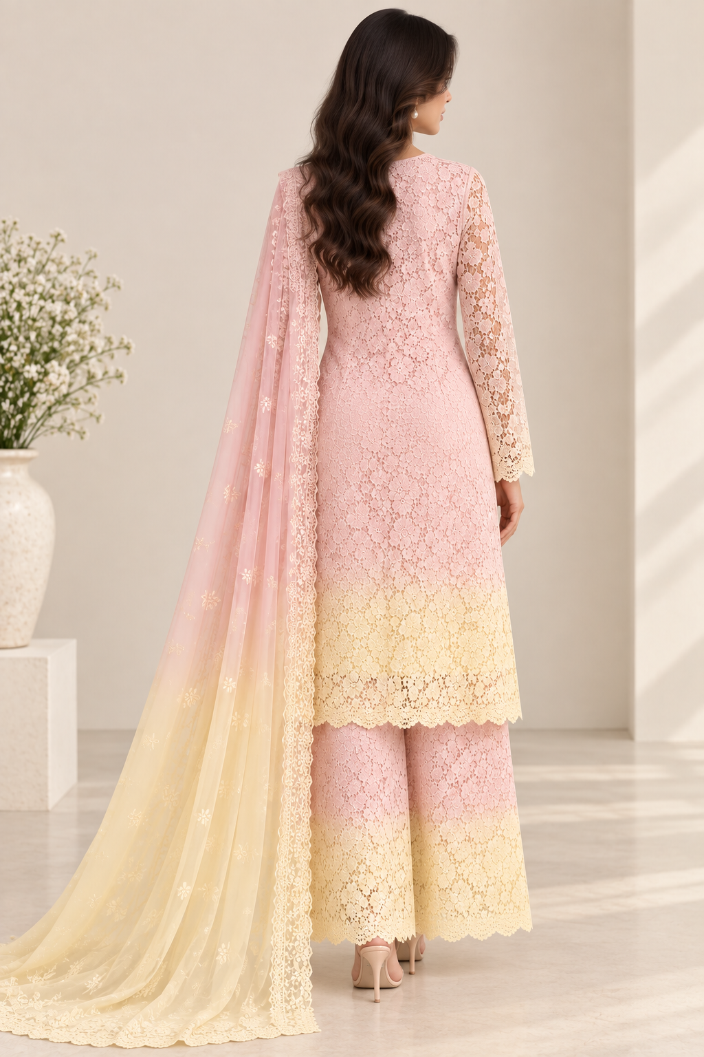 Blush Ivory Lace Anarkali Set
