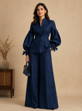 Deep Navy Balloon-Sleeve Trouser Set