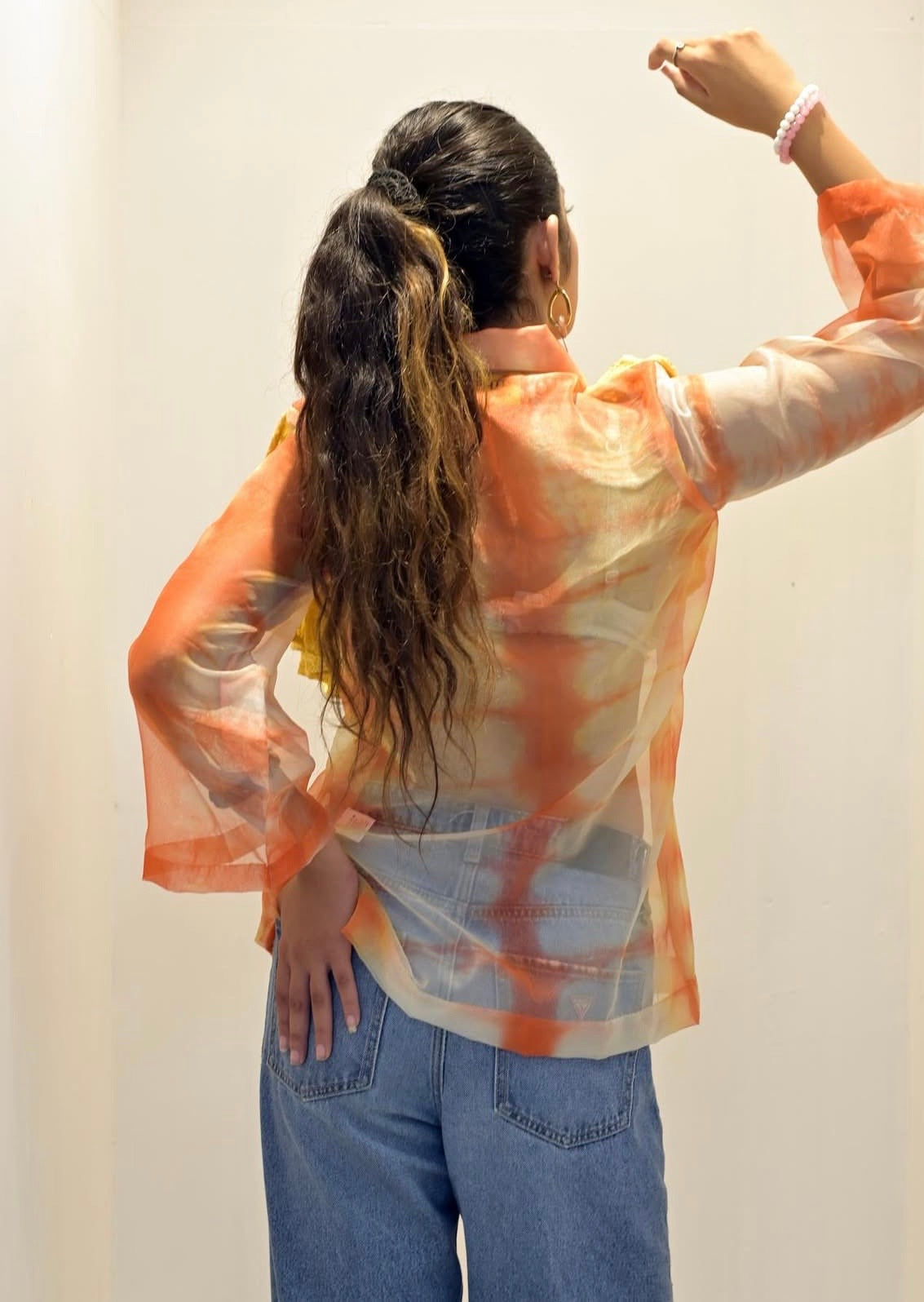 Sunset Tie-Dye Organza Ruffle Shirt Women's