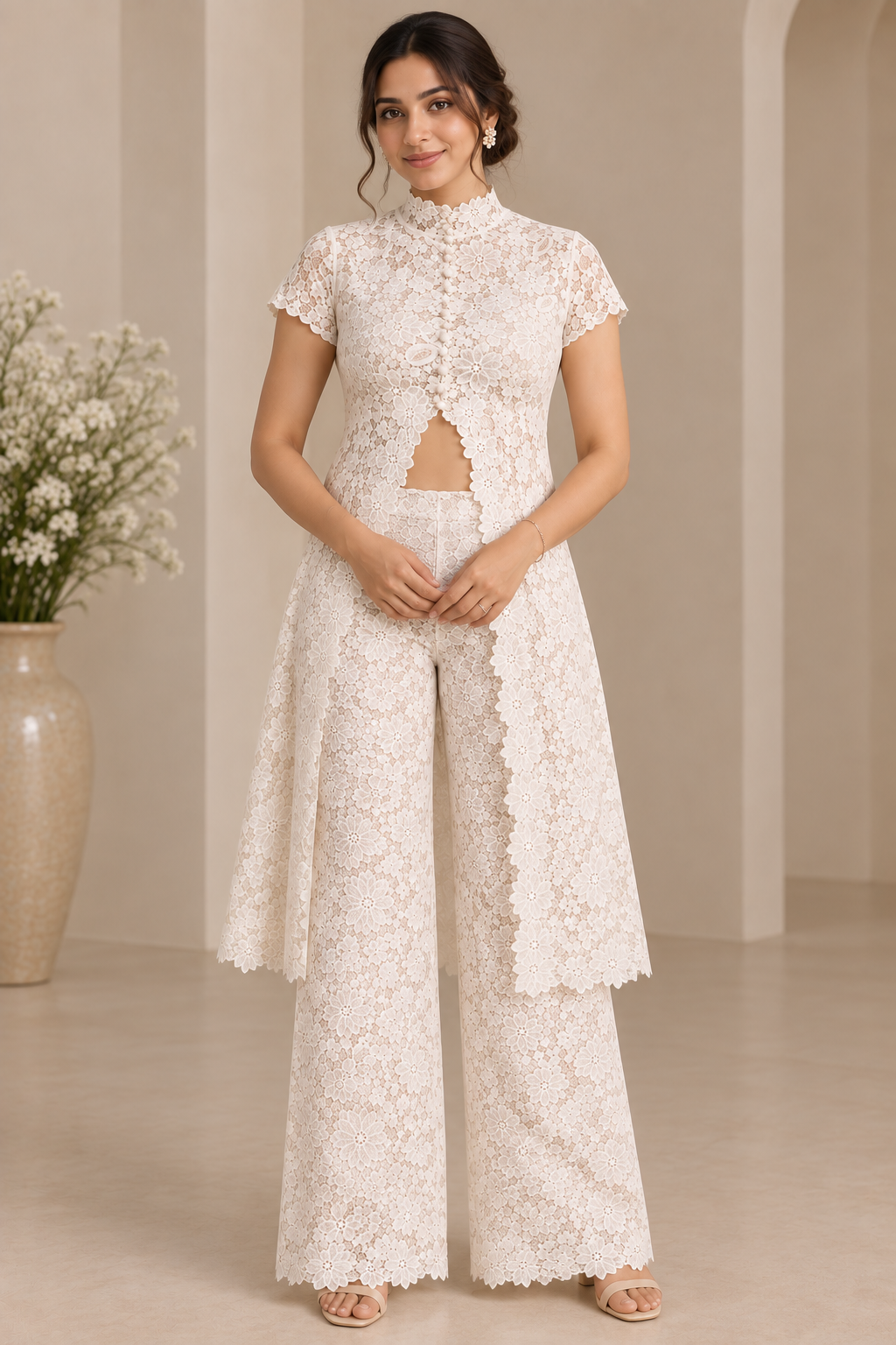 White Floral Lace Cut-Out Co-Ord Set