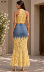 Halter Lace Top & Denim Skirt Co-Ord