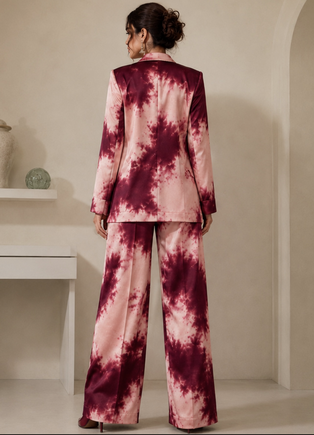 Burgundy & Pink Printed Blazer Set