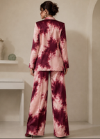 Burgundy & Pink Printed Blazer Set