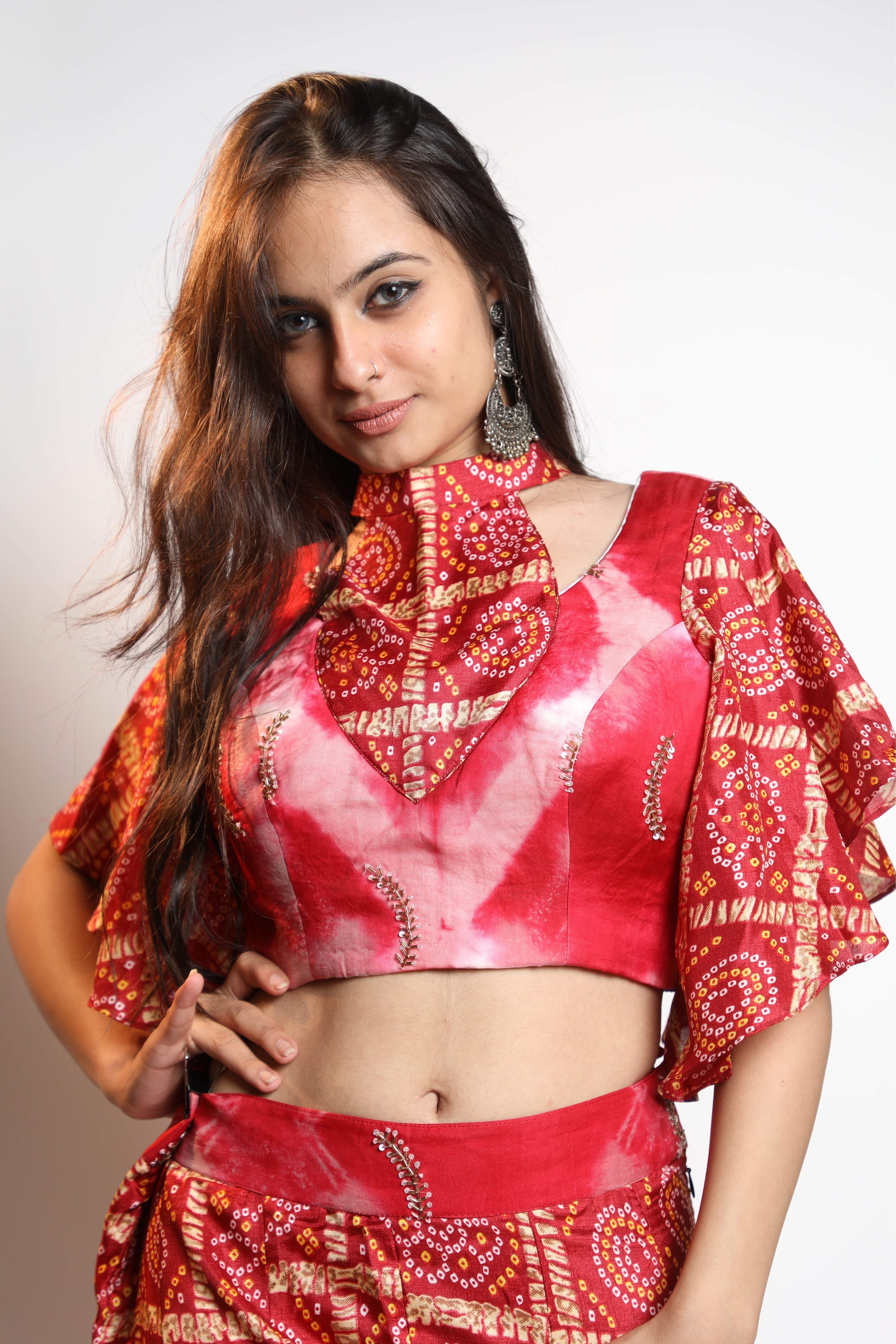 Ruby Bandhani Drape Co-Ord Set