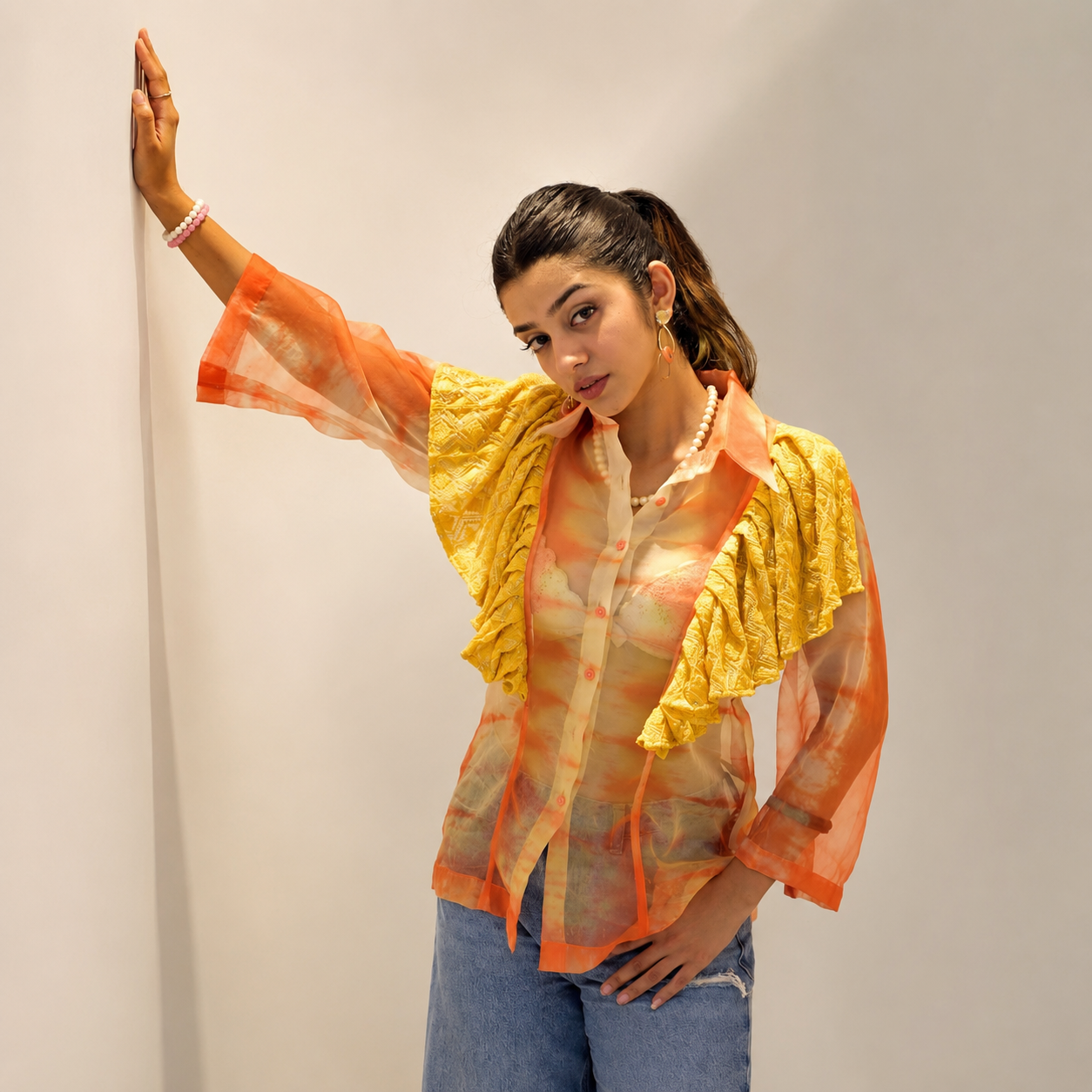 Sunset Tie-Dye Organza Ruffle Shirt Women's