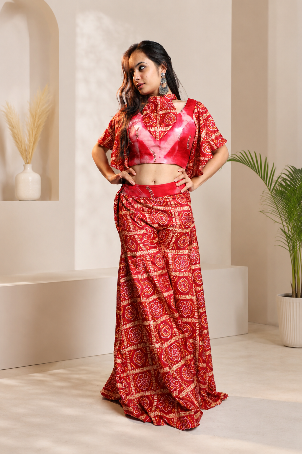 Ruby Bandhani Drape Co-Ord Set